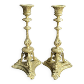 Paire de bougeoirs XIXème – Bronze doré