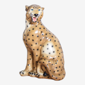 Figure en céramique léopard, Italie, années 1970