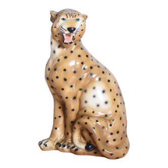 Figure en céramique léopard, Italie, années 1970