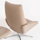 Leather armchair with footstool. Lotus model. Manufacturer: Kebe. Denmark