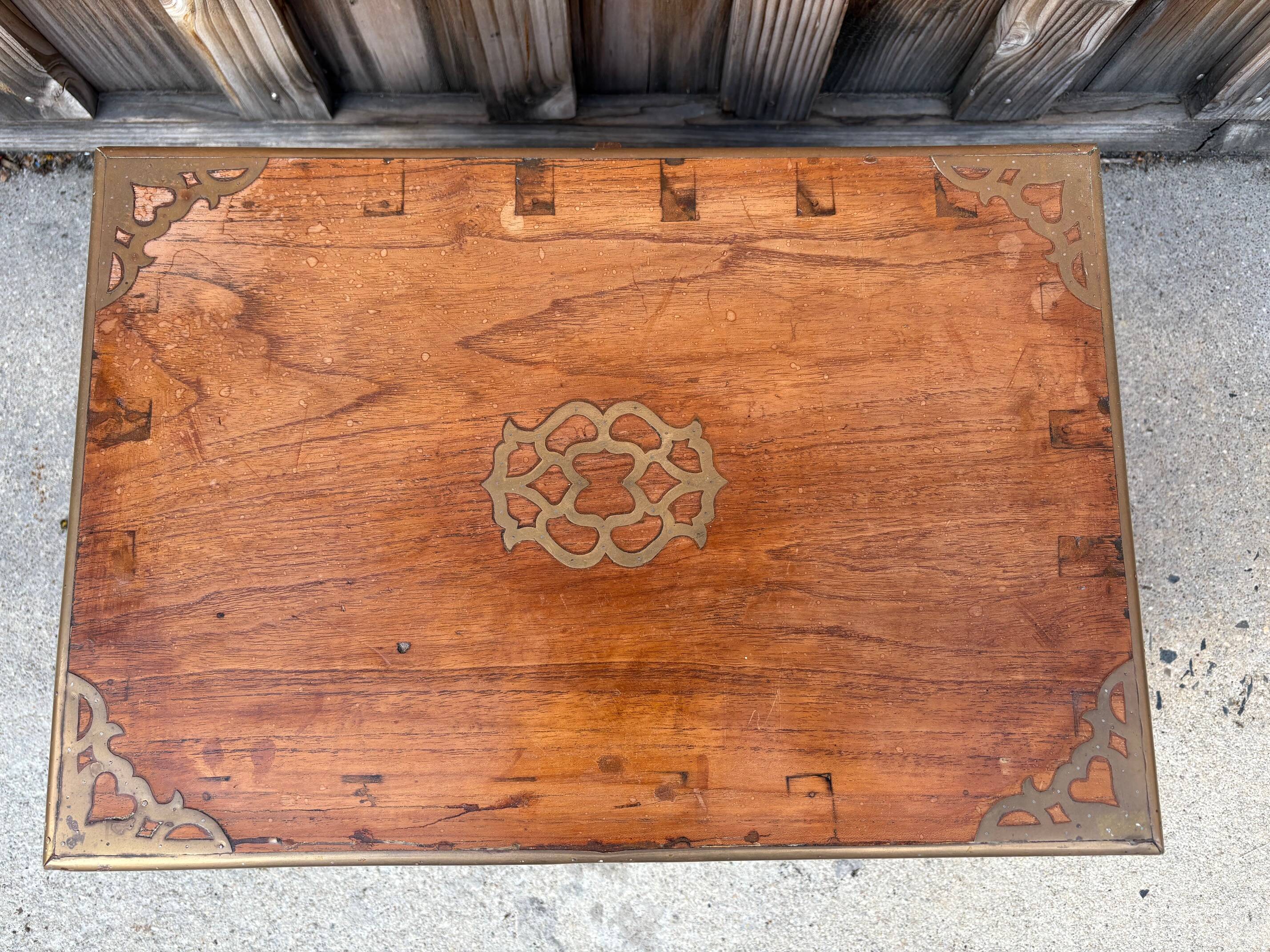 Antique camphor chest made of camphor wood and brass