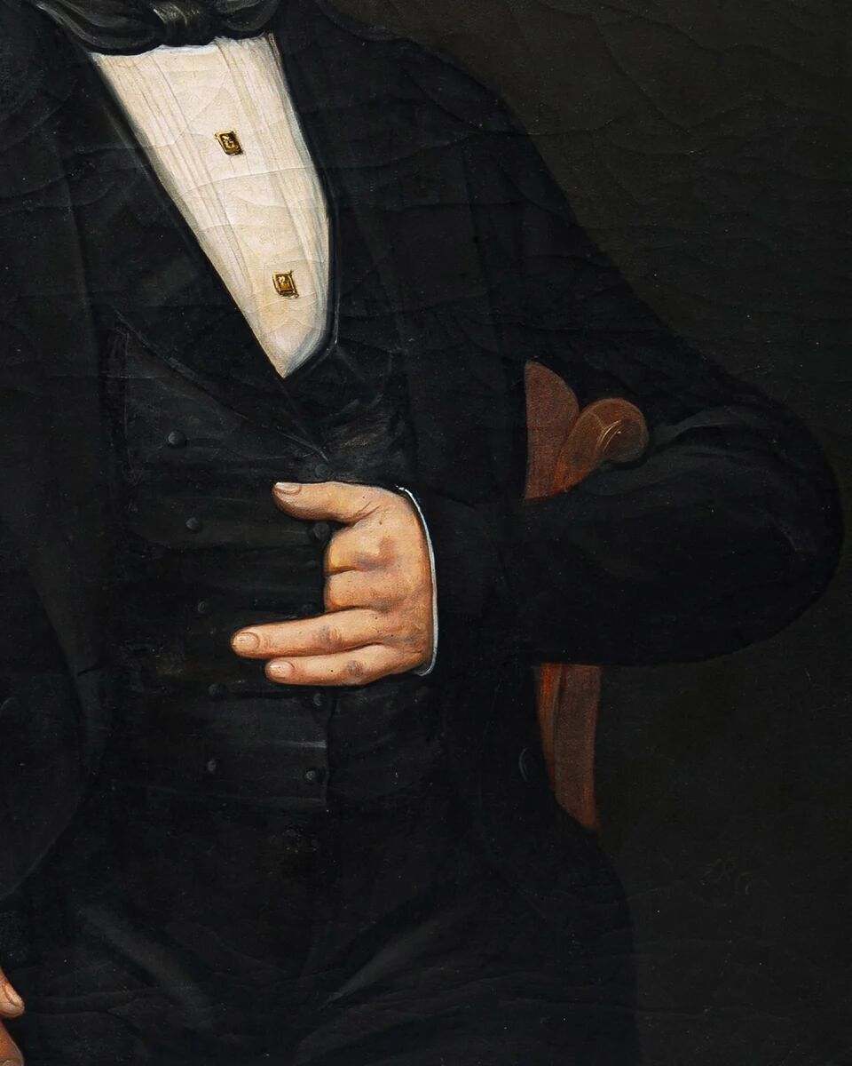 19th-century portrait painting of a dashing gentleman in black