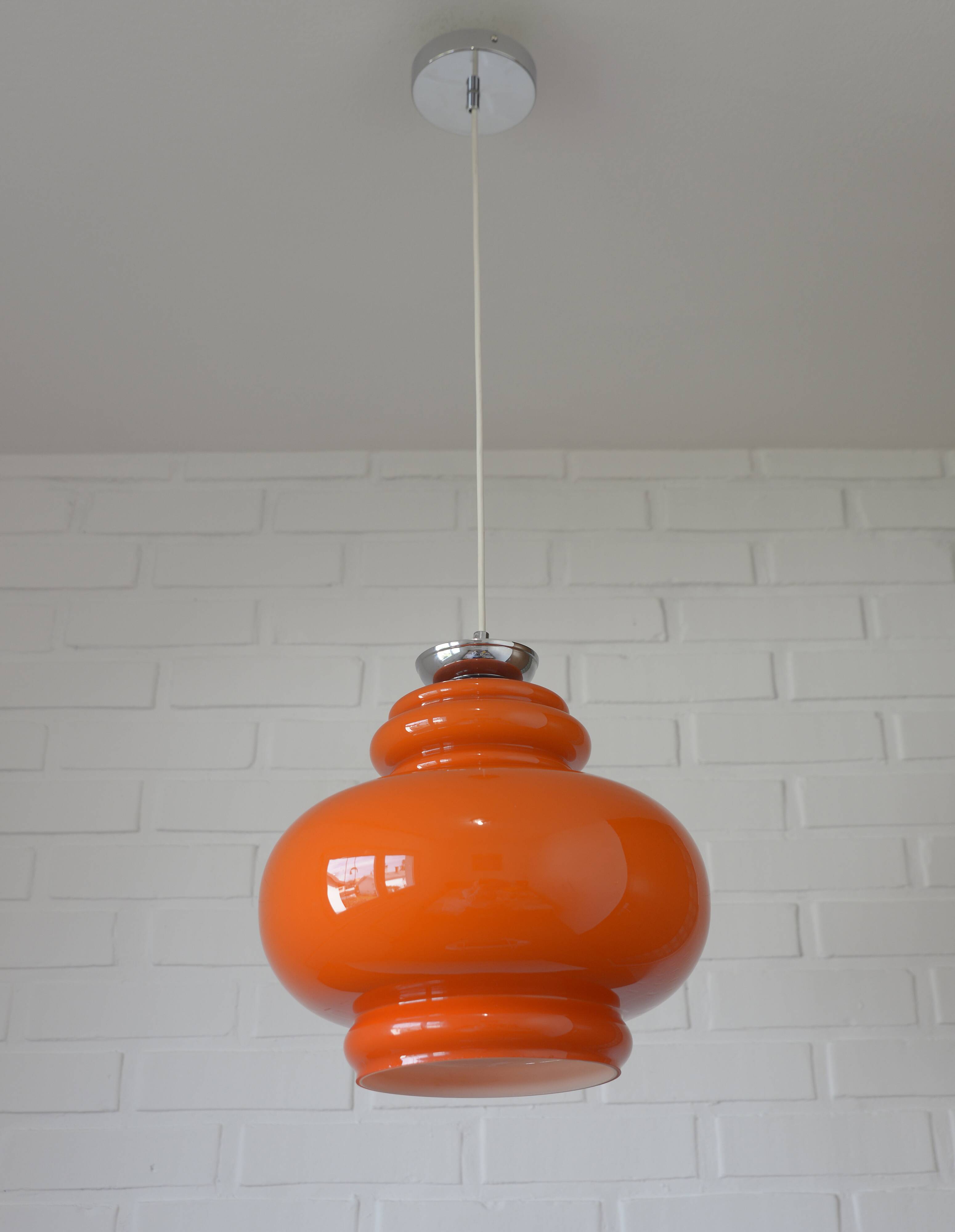 Vintage Orange Glass Pendant Light: Mid-Century Modern Hanging Lamp