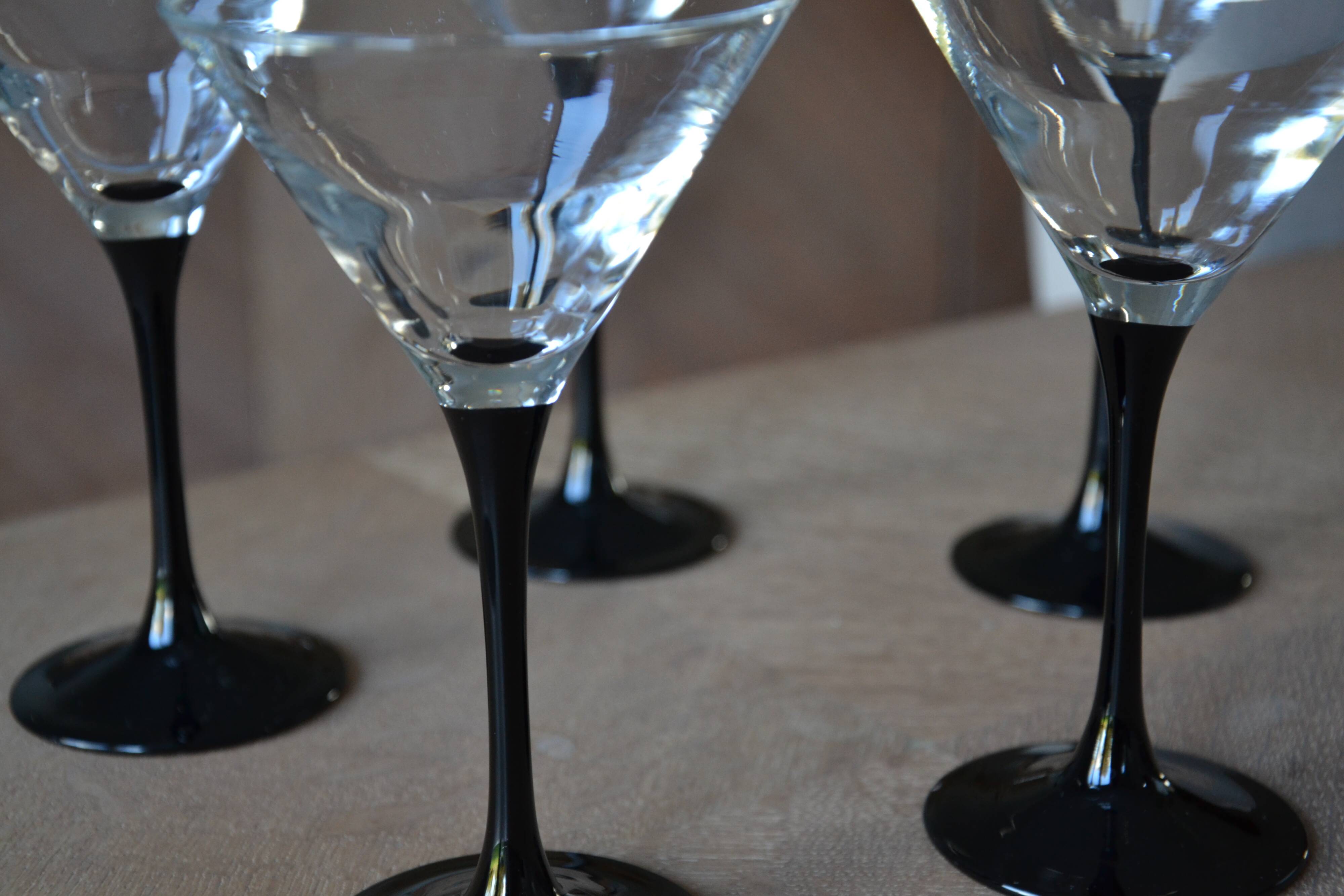 5 Black Stemmed Cocktail Glasses