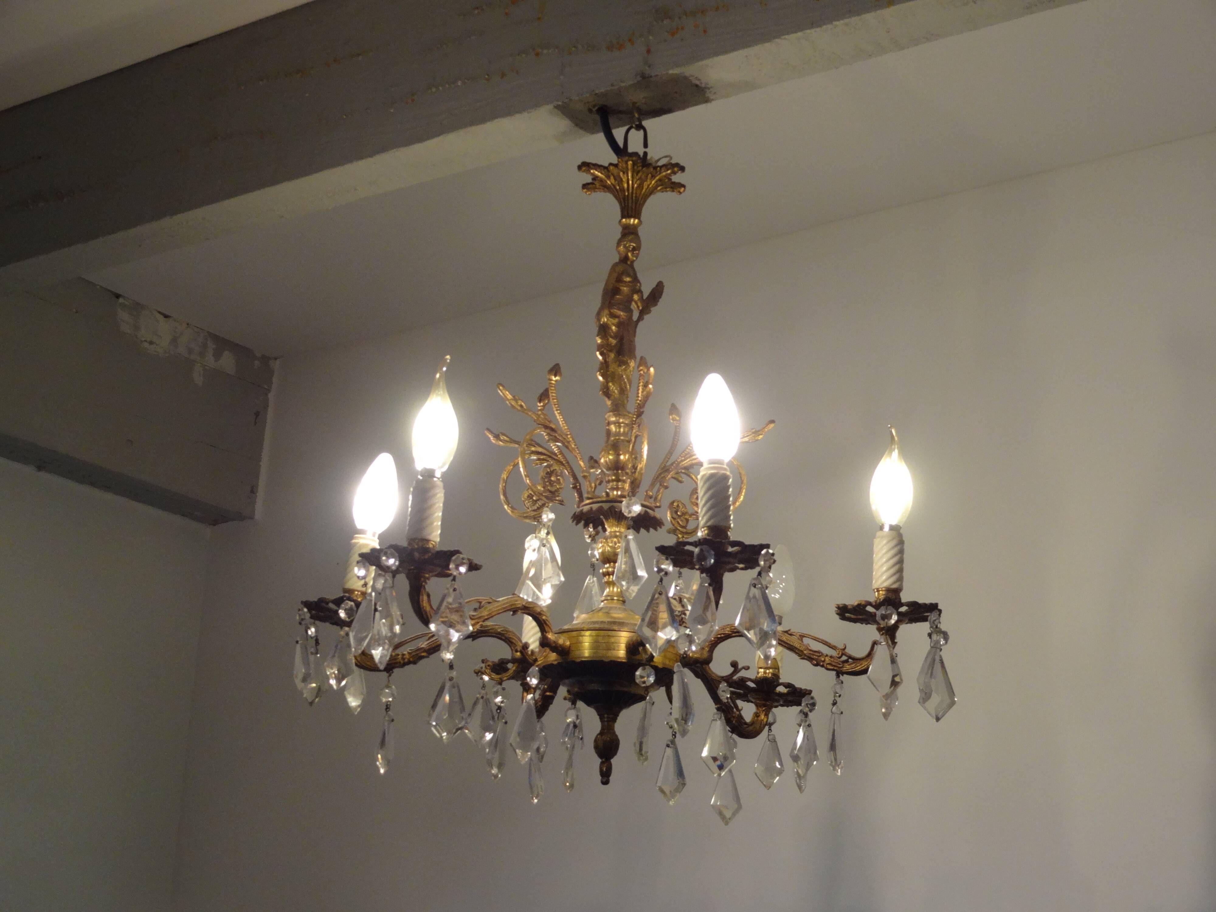 Golden bronze and crystal chandelier