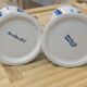 2 bougeoirs vintage en faïence bleue de Delft à anses - décor moulin