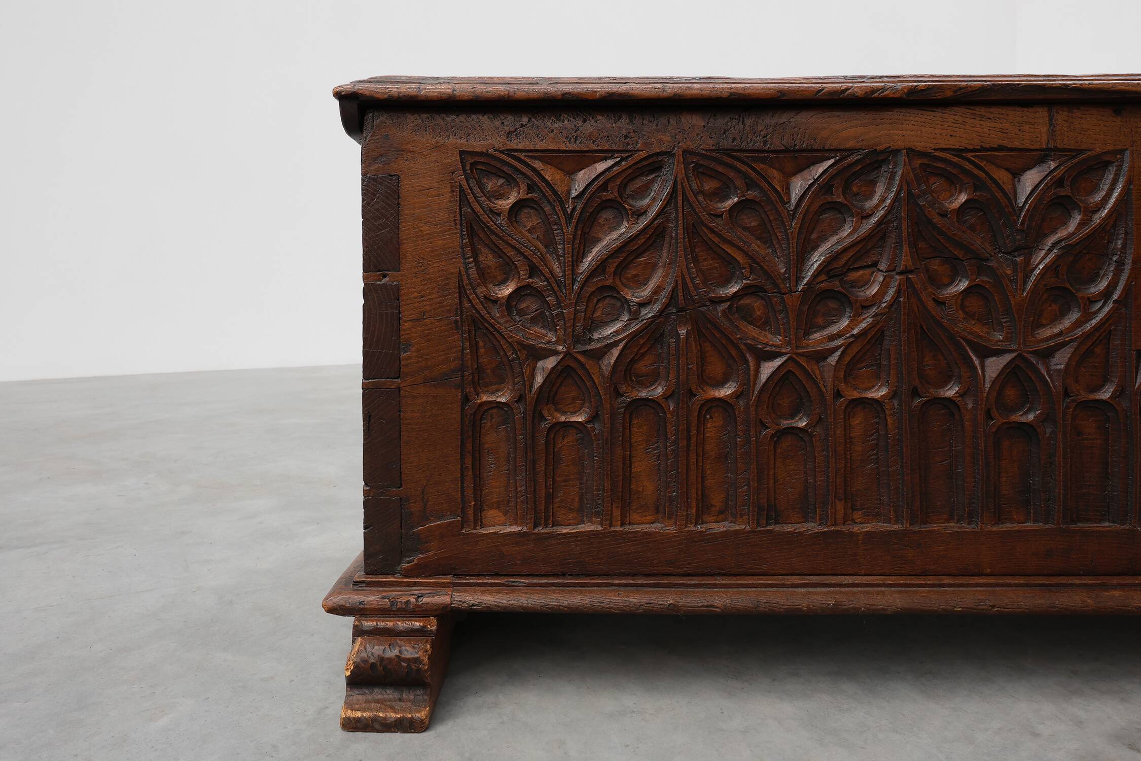 Rare Large Gothic 16th century carved solid oak chest, France