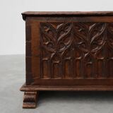 Rare Large Gothic 16th century carved solid oak chest, France
