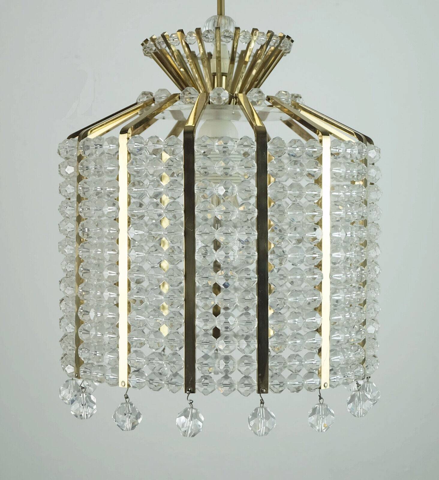 1960s PENDANT LIGHT brass and acrylic hollywood regency style