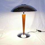 Large double bulb liner lamp, chrome and wood, 1980
