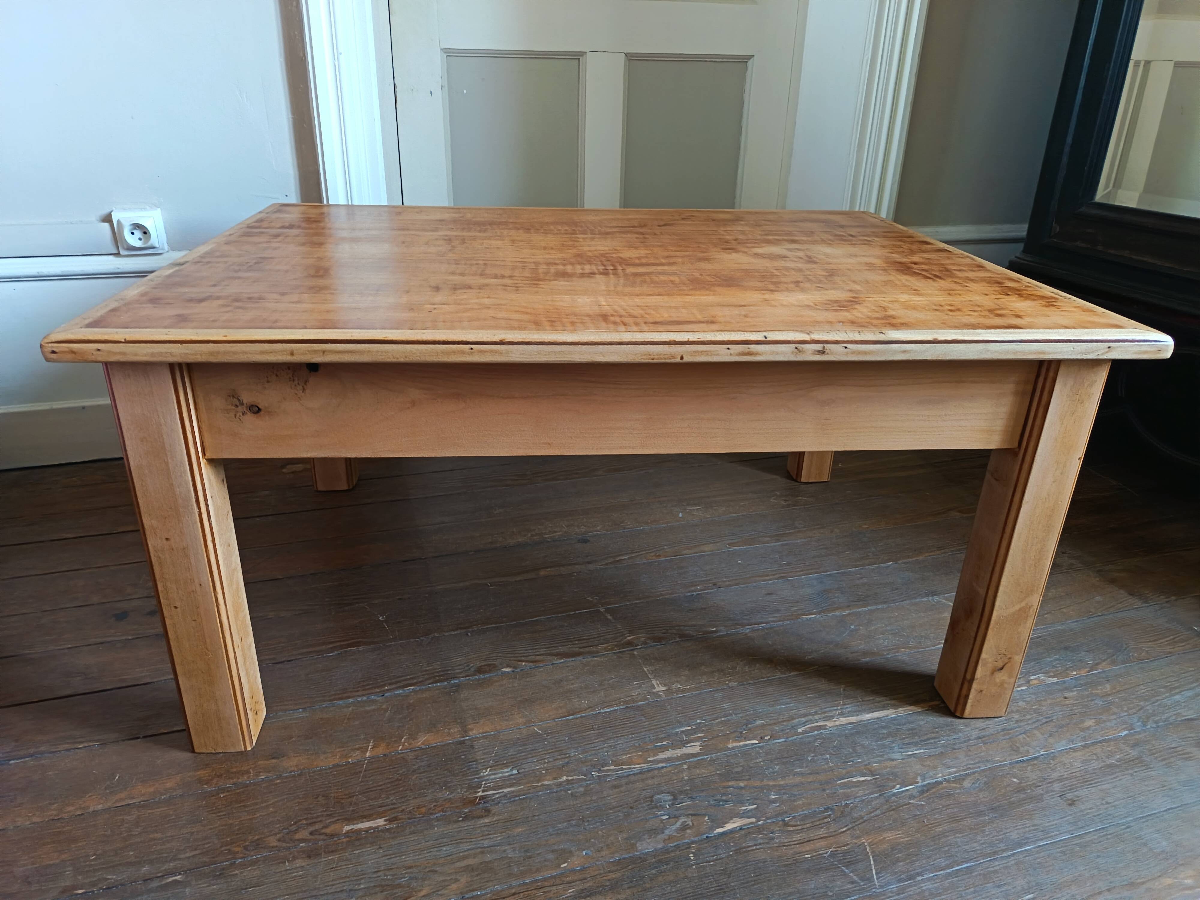 Table basse de ferme en bois patiné avec rallonge