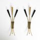 Two beautiful large Mid Century Modern brass 3-light cone wall lamps