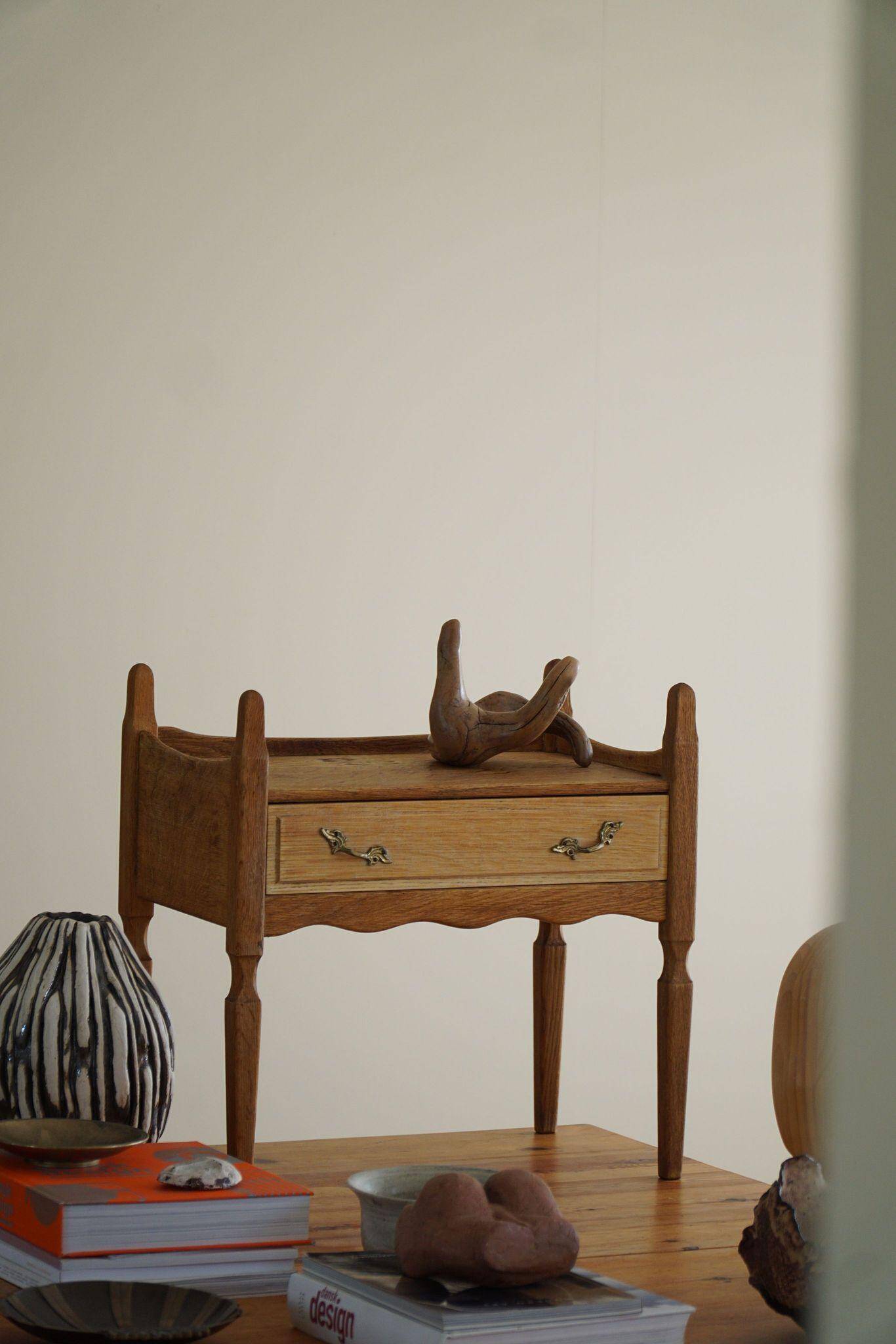 Henning Kjærnulf, oak bedside table, modern Danish, "Razorblade", 1960s