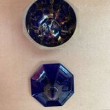Ancienne bonbonnière boite à bijoux céramique bleu cobalt & dorée vintage