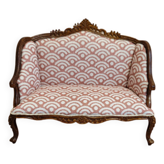 Sofa miniature en tissu orange, maison de poupée