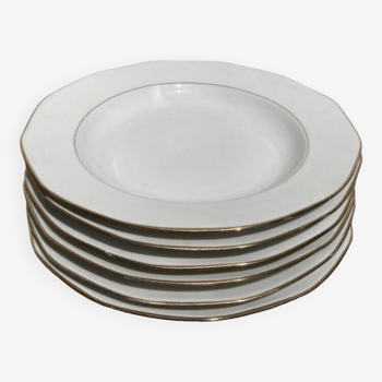 6 assiettes creuses dorure et porcelaine blanche