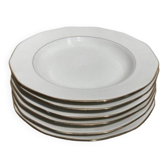 6 assiettes creuses dorure et porcelaine blanche