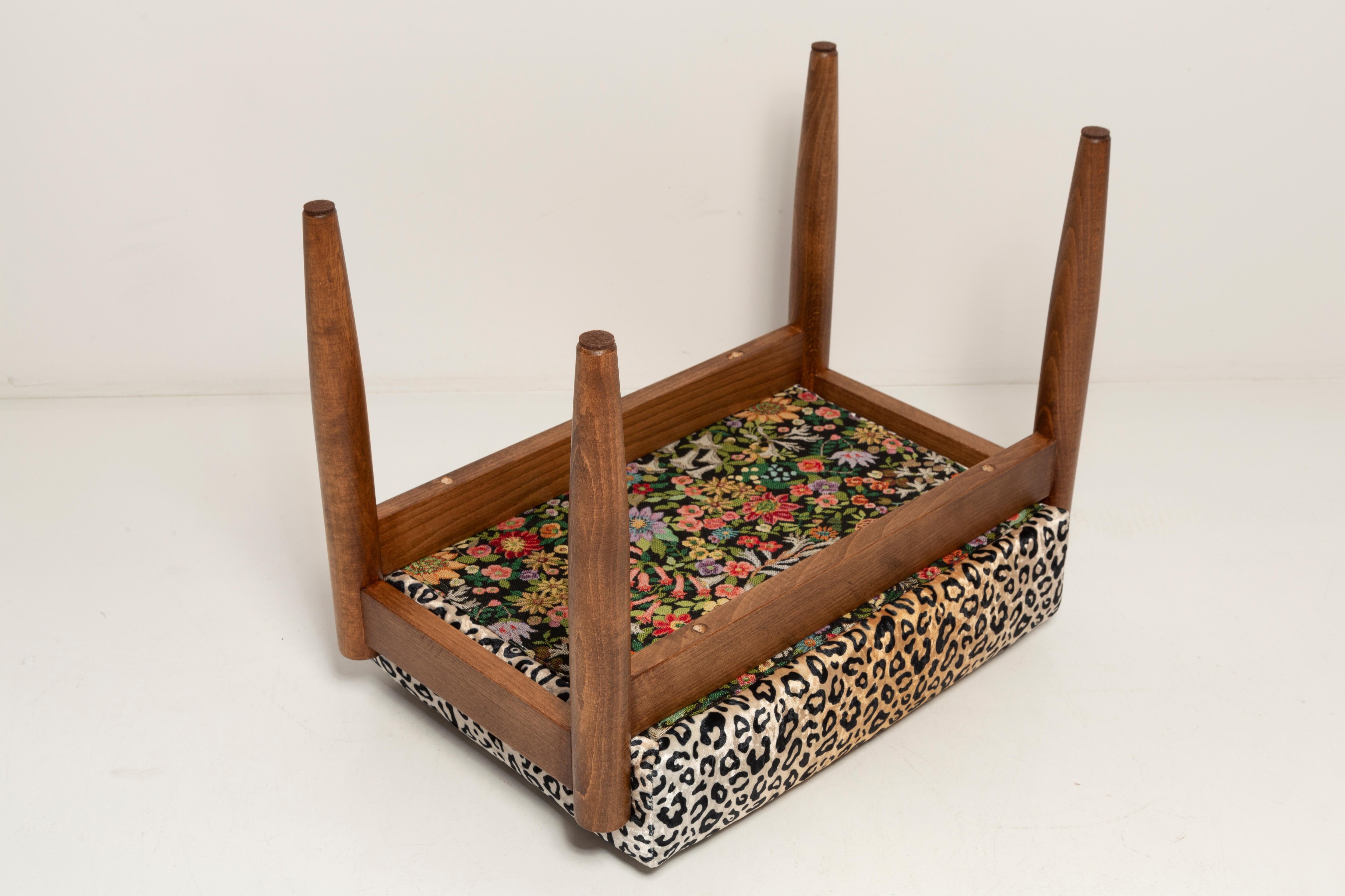 Vintage leopard velvet stool, Edmund Homa, Europe, 1960s