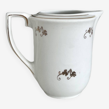 Pot à lait vintage demie porcelaine blanche l'Amandinoise motifs fleuris dorés et liseré
