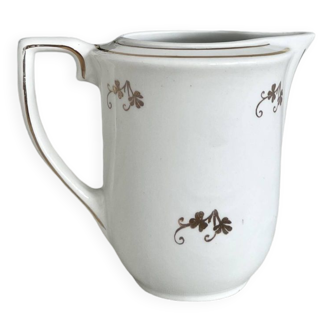 Pot à lait vintage demie porcelaine blanche l'Amandinoise motifs fleuris dorés et liseré