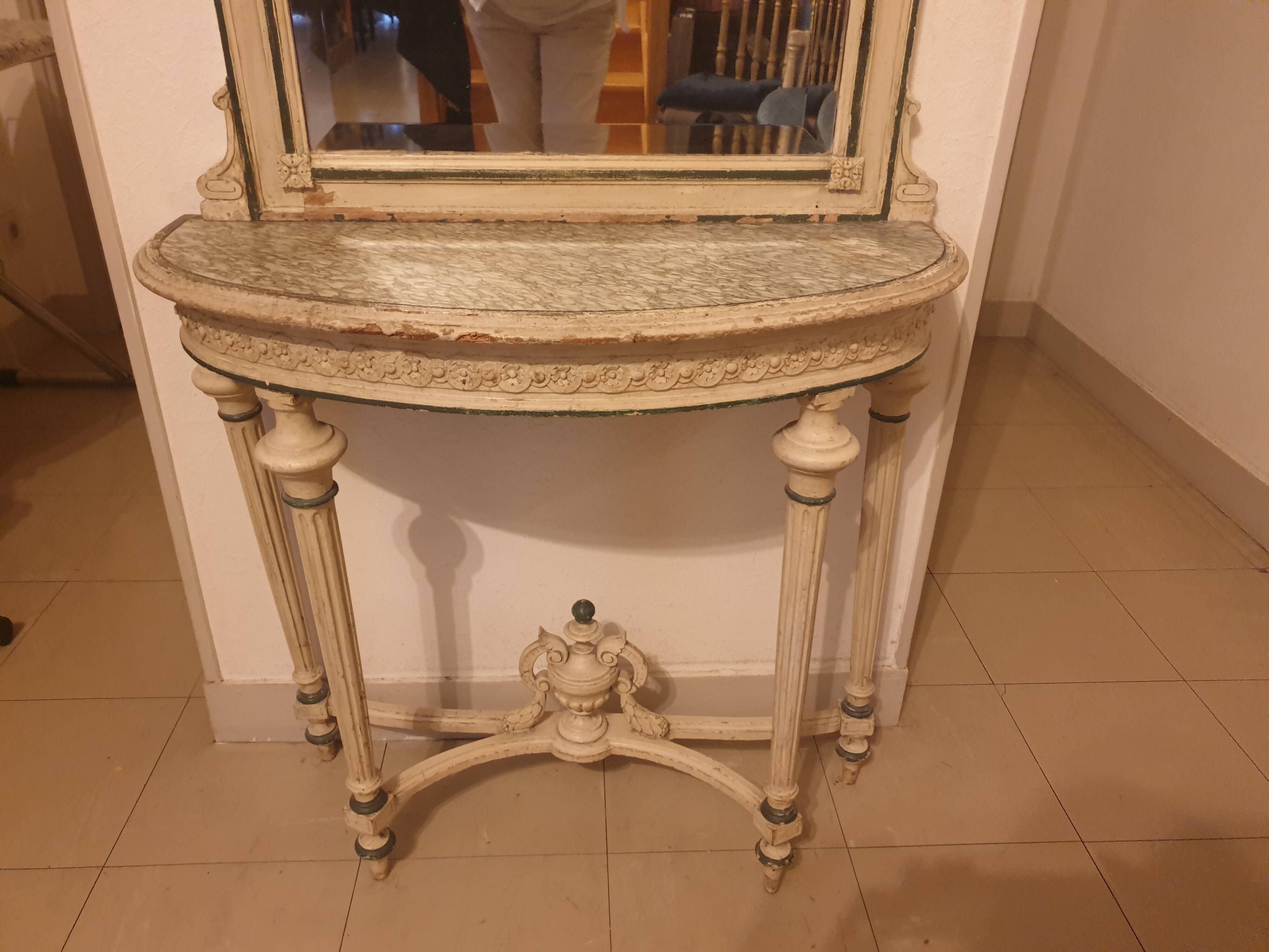 Console half-moon and trumeau mirror in Louis XVI style