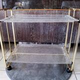 Gold-plated aluminum and structured lucite serving trolley circa 1970