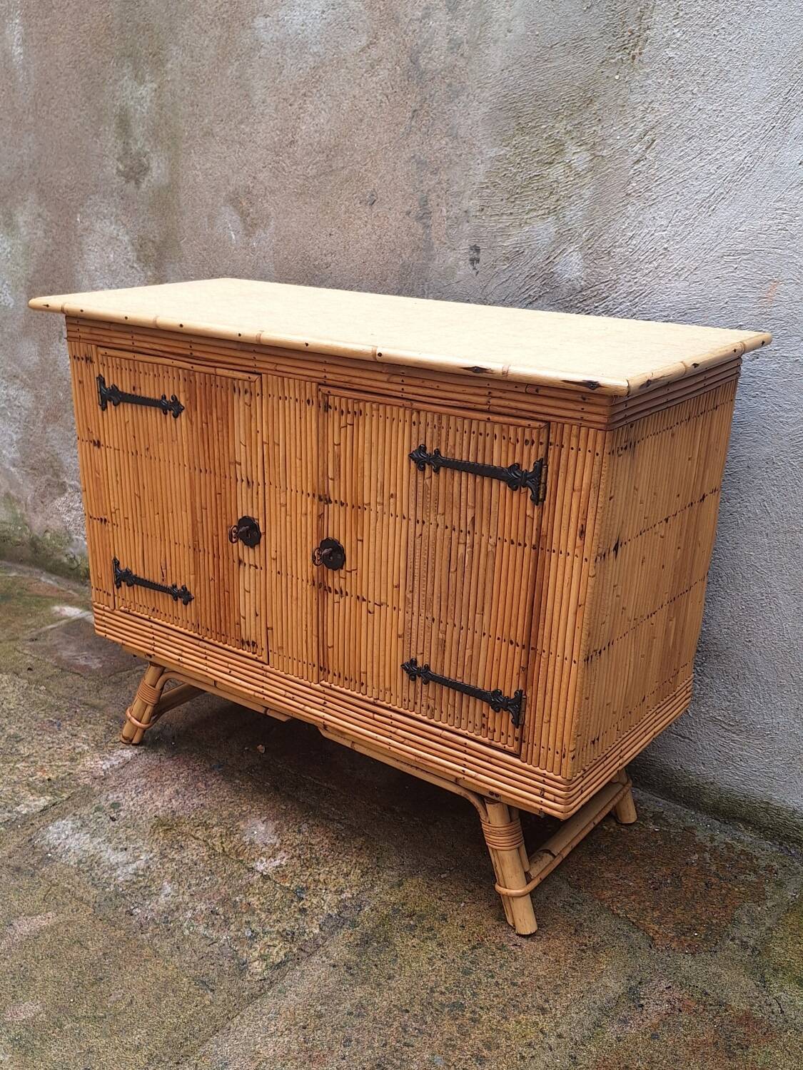 Rattan sideboard attributed to Audoux Minet