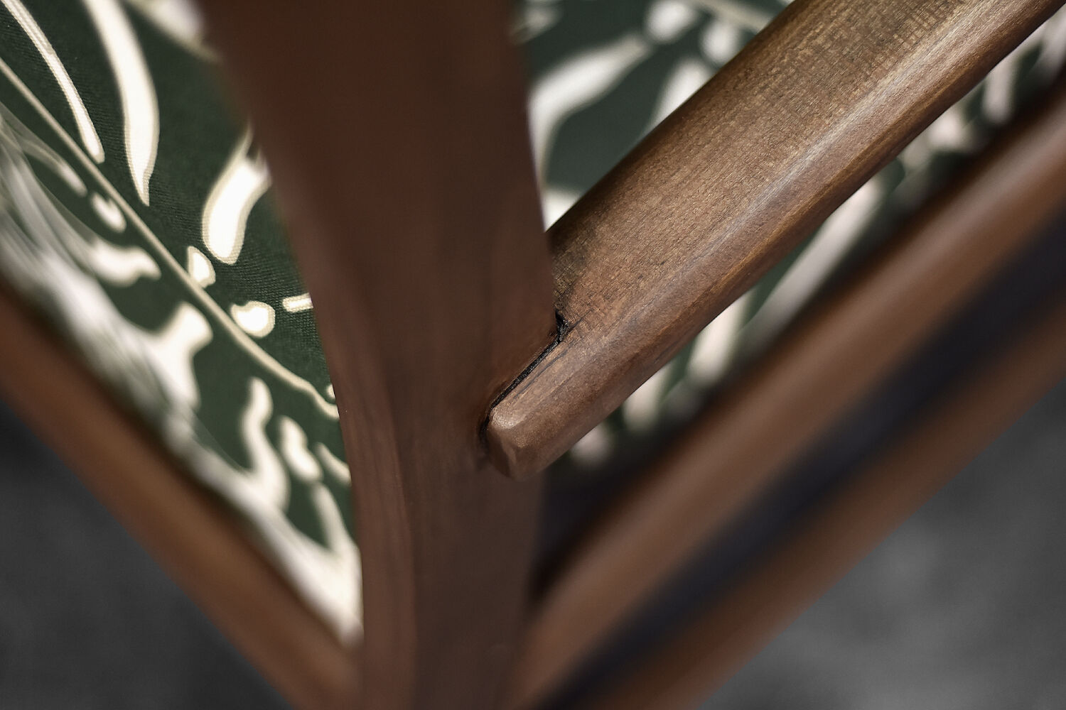 Vintage Mid-Century Danish Modern Rocking Chair in Wood and Monstera Leaf Pattern Fabric, 1960s