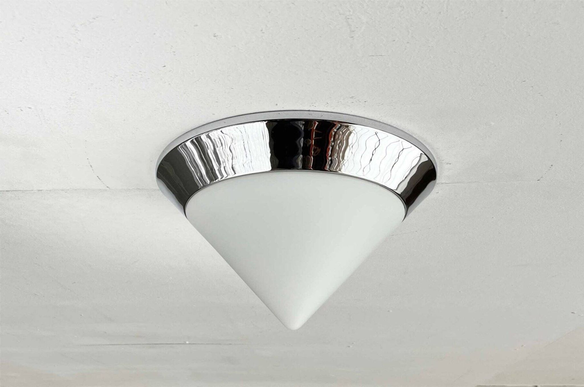 Vintage conical glass and chrome ceiling lamp, 1980s