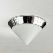 Vintage conical glass and chrome ceiling lamp, 1980s