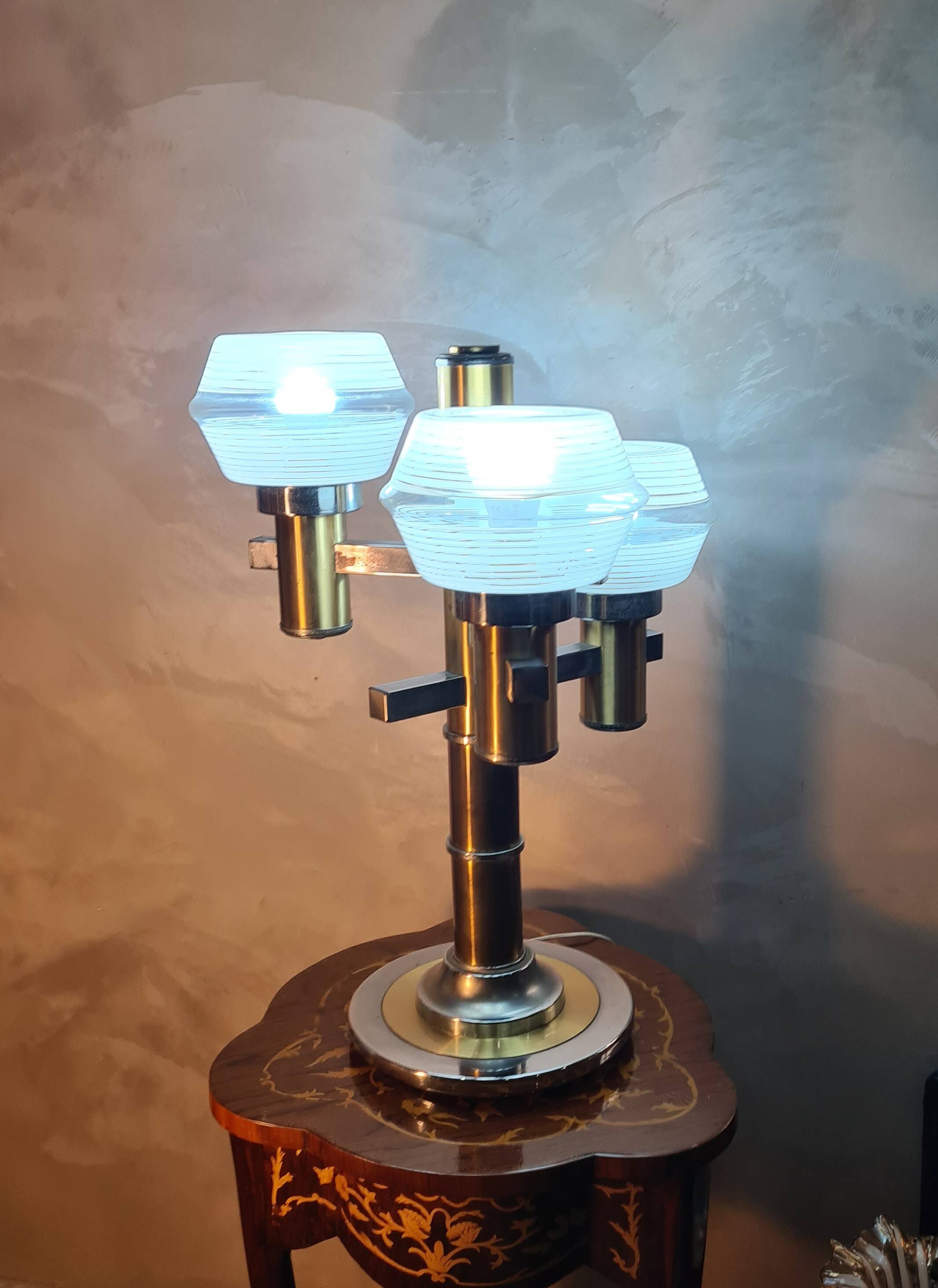 space age salon lamp, lumina UFO, 1970s to 80s chrome steel, rare model,