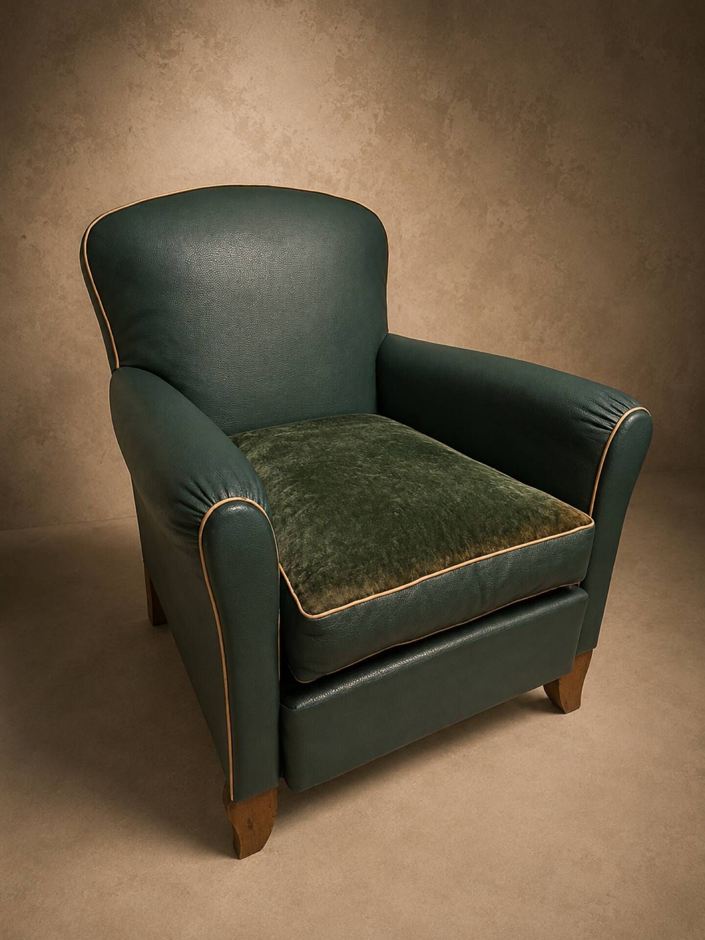 Fauteuil club en simili-cuir et noyer