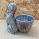 Old grey ceramic greyhound decor pot vintage