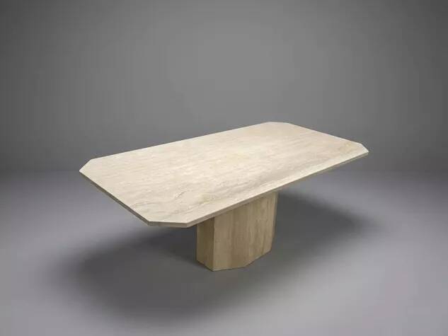 Large dining table in travertine, 1980s.