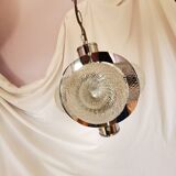 Space age chandelier with 3 lights, stainless steel and cut glass, Mazzega style, 1970