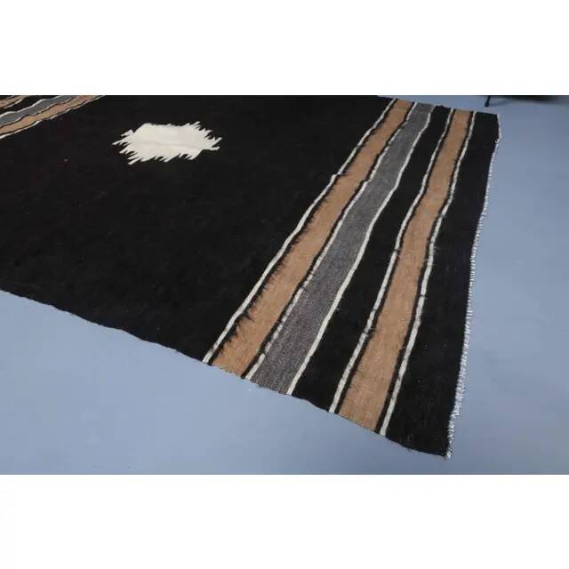 Vintage Turkish Hand-Knotted Wool Cotton Brown Kilim Area Rug 137x190