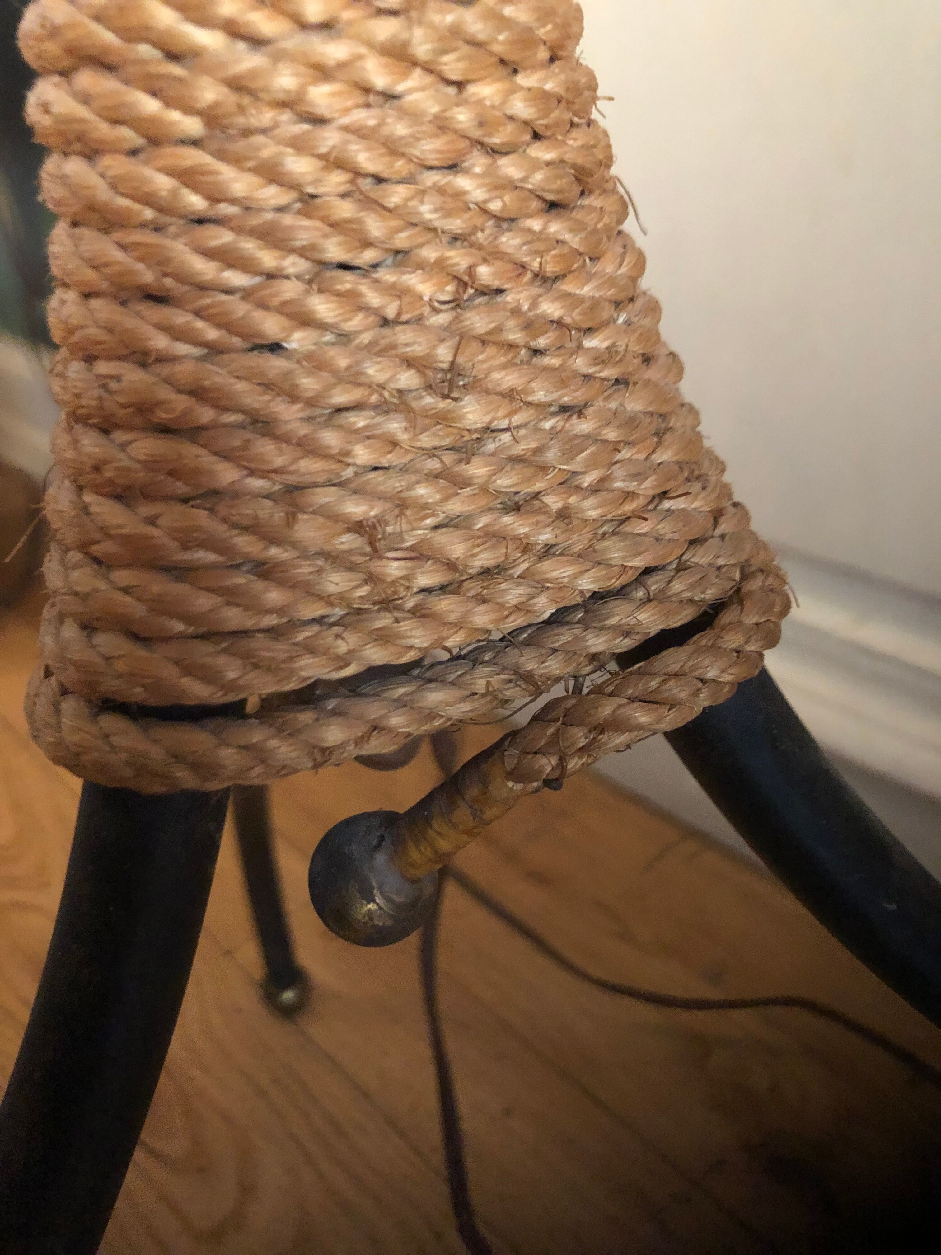 Metal and rope floor lamp and vintage opaline 50's