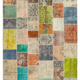 Handmade anatolian overdyed 206 cm x 297 cm multicolor patchwork carpet