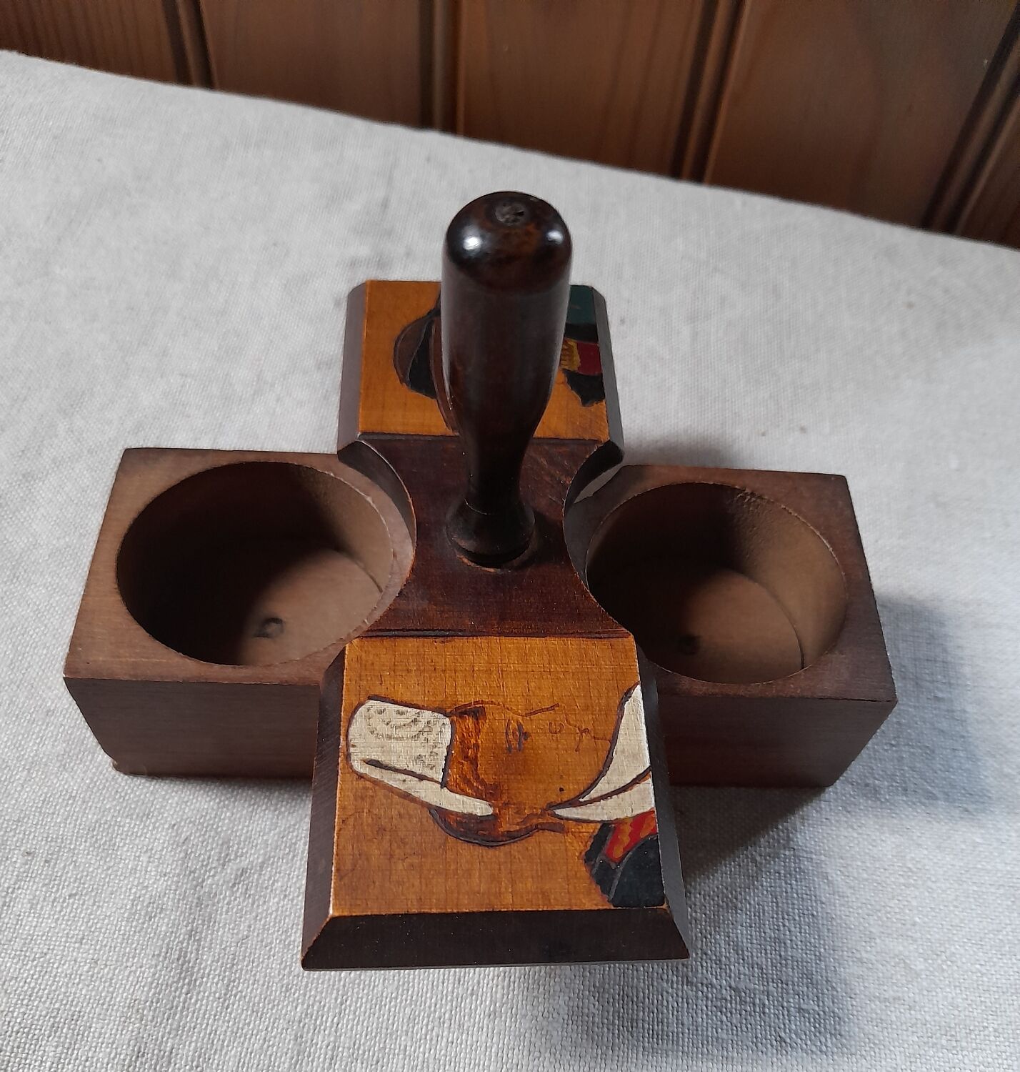 Pepper shaker wood, Breton subjects, vintage