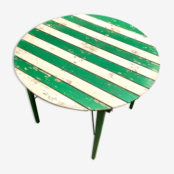 Table de jardin pliante en bois vert et beige ⌀ 95 cm