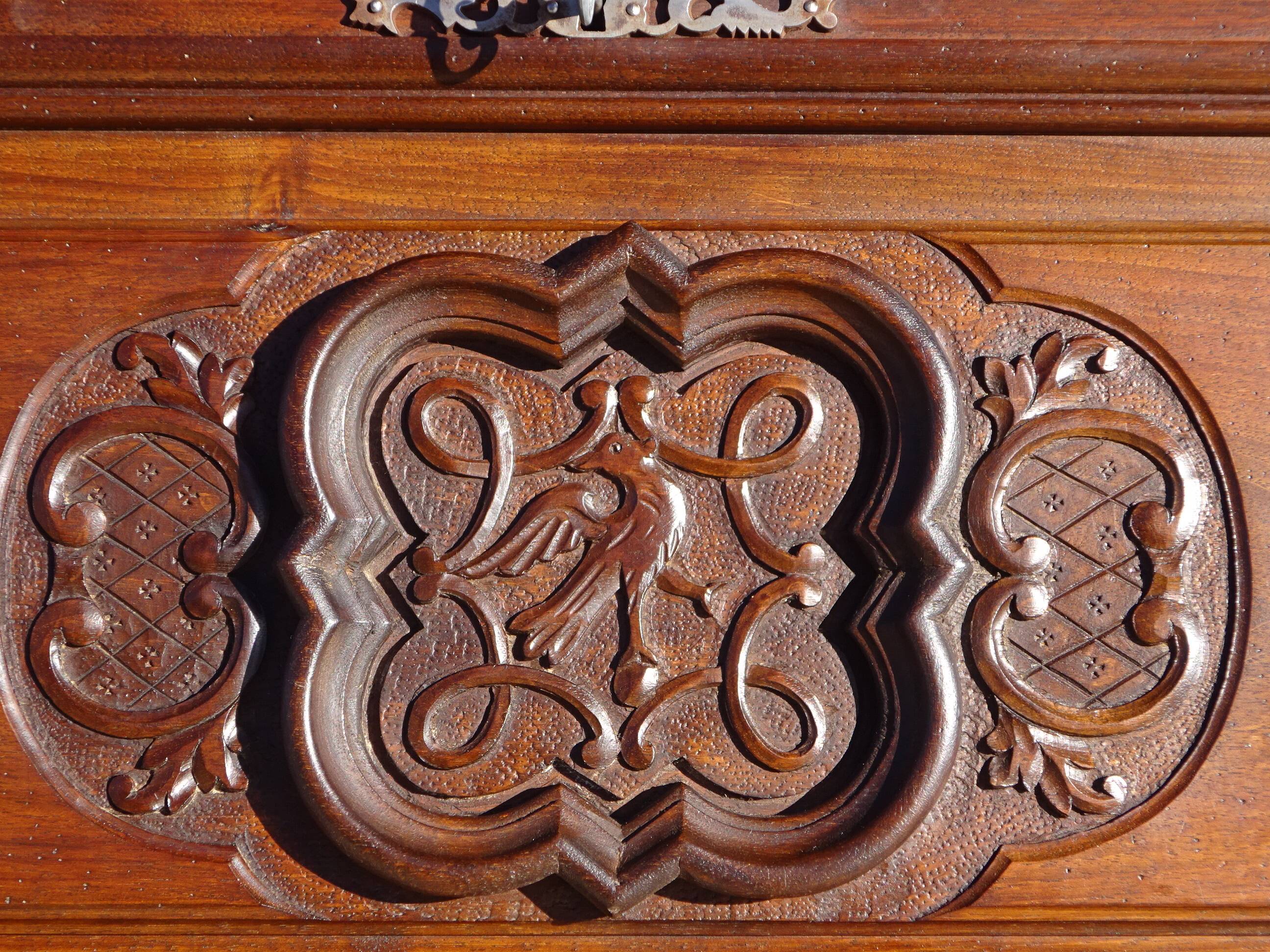 3-in-1 furniture: chest of drawers, secretary, and display cabinet, in walnut.