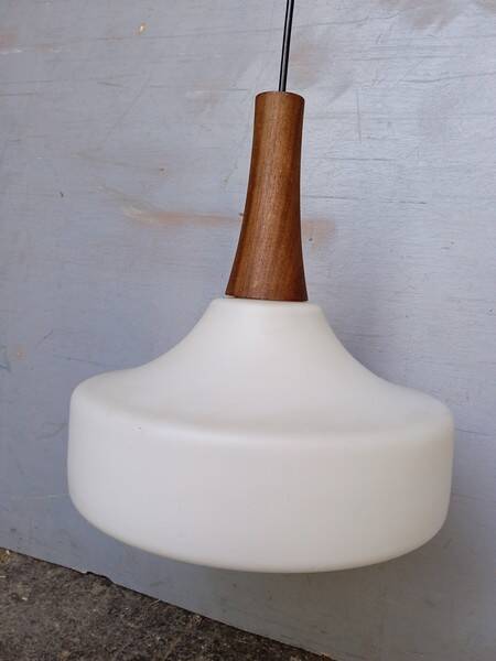 Louis Kalff pendant lamp ep 1960 Scandinavian glass and teak
