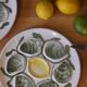 Set of 4 Belon earthenware oyster plates – 25 cm – yellow & green