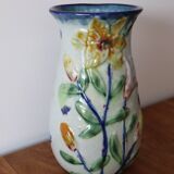 Antique vase with slip flowers signed