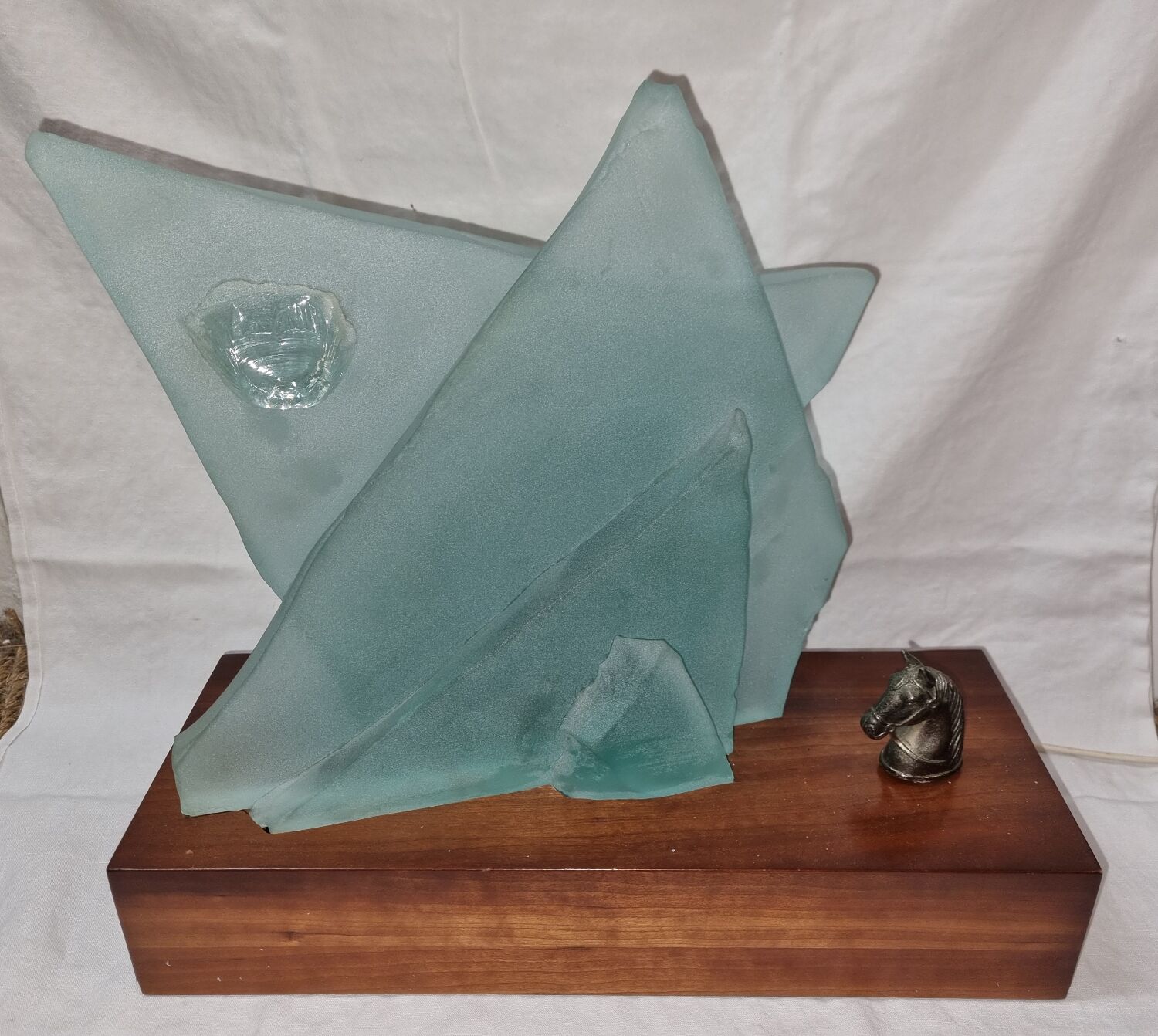 Sandblasted glass lamp for Cardin: exquisite volume