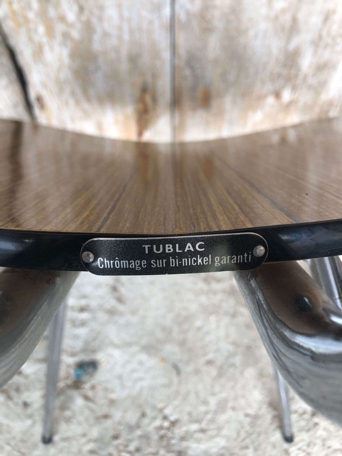 Pair of tublac chairs compass legs chrome metal formica wood vintage #a241