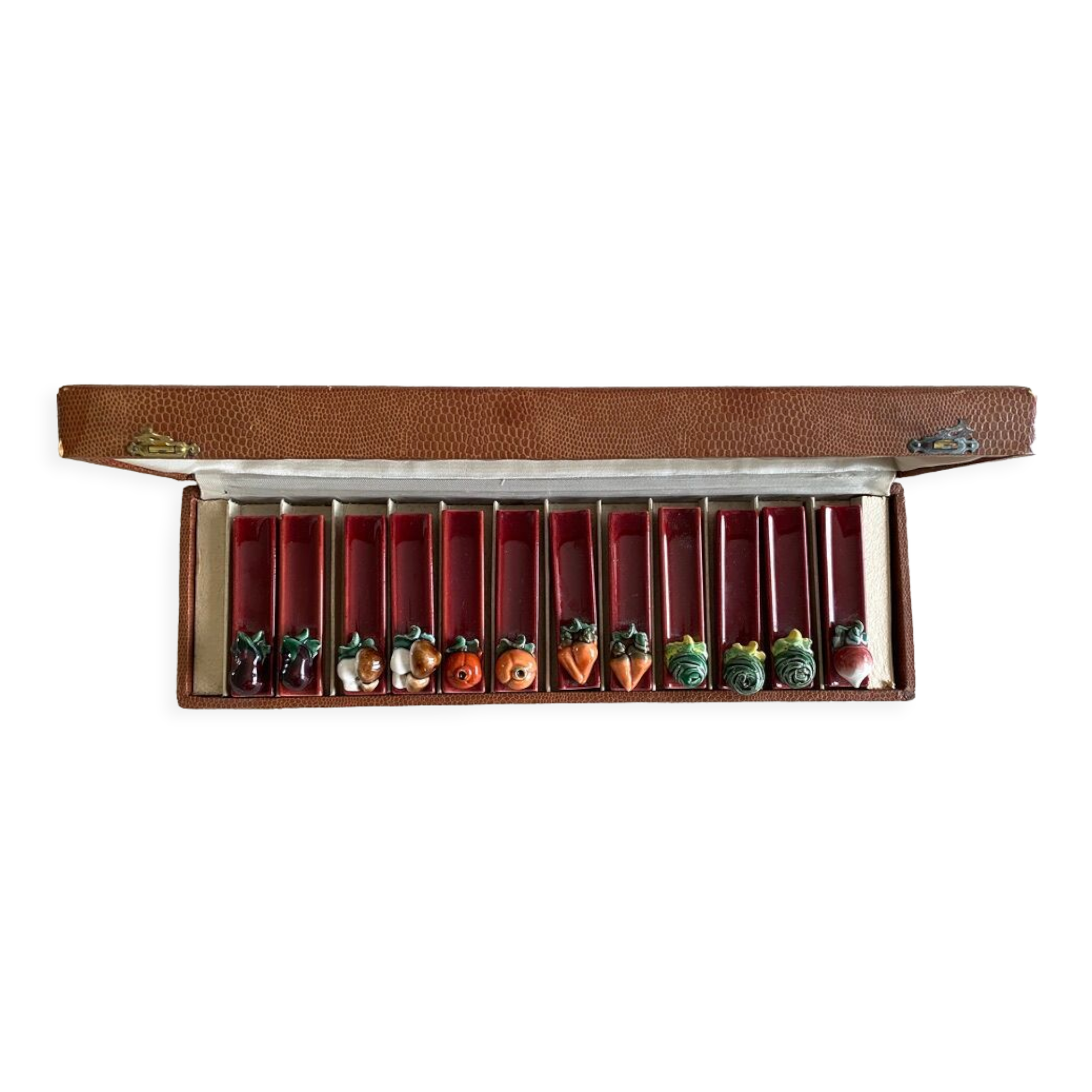 Box of 12 knife doors "vegetables" - earthenware - 8,5x2 cm