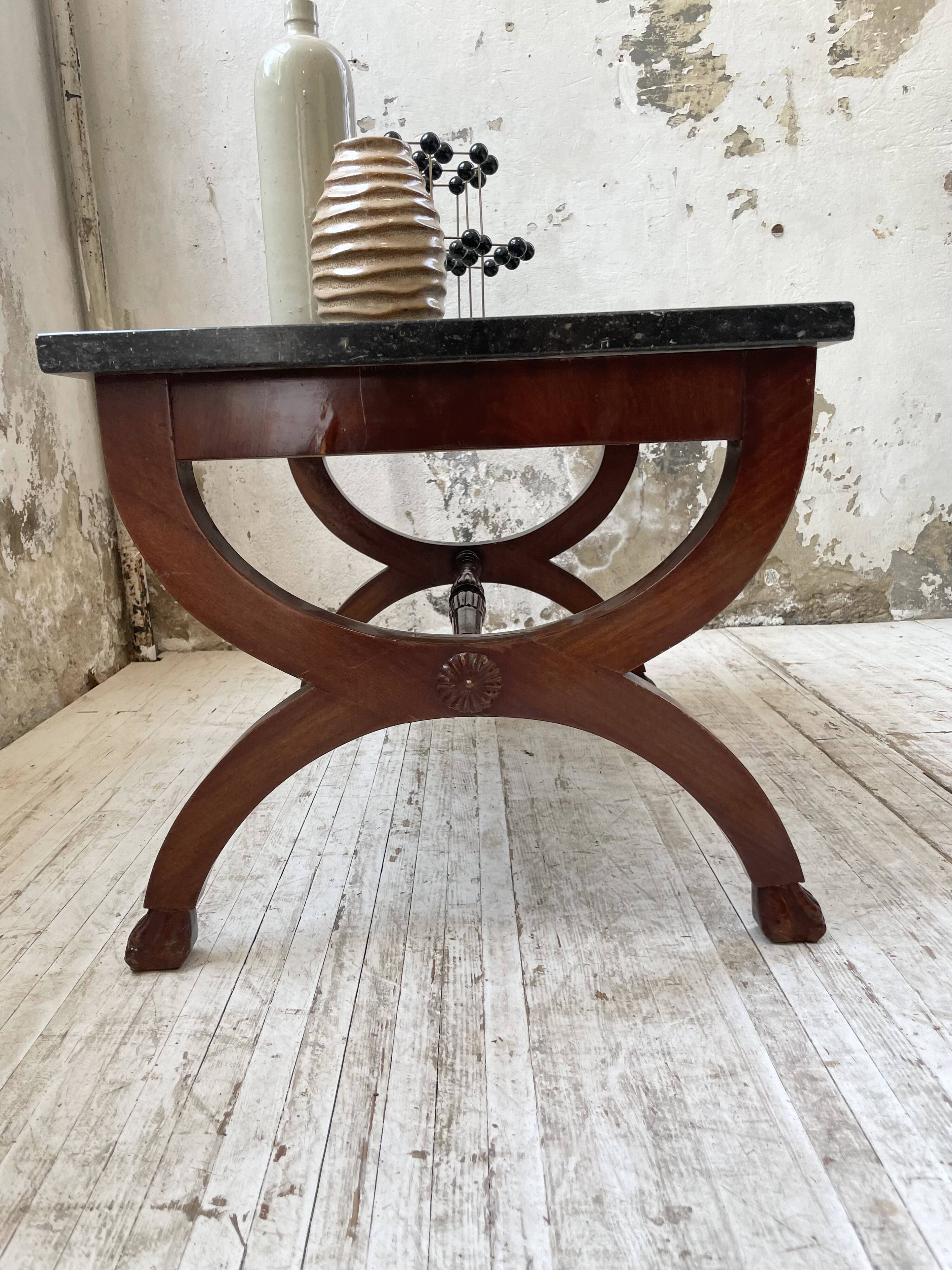 Empire style marble and mahogany coffee table