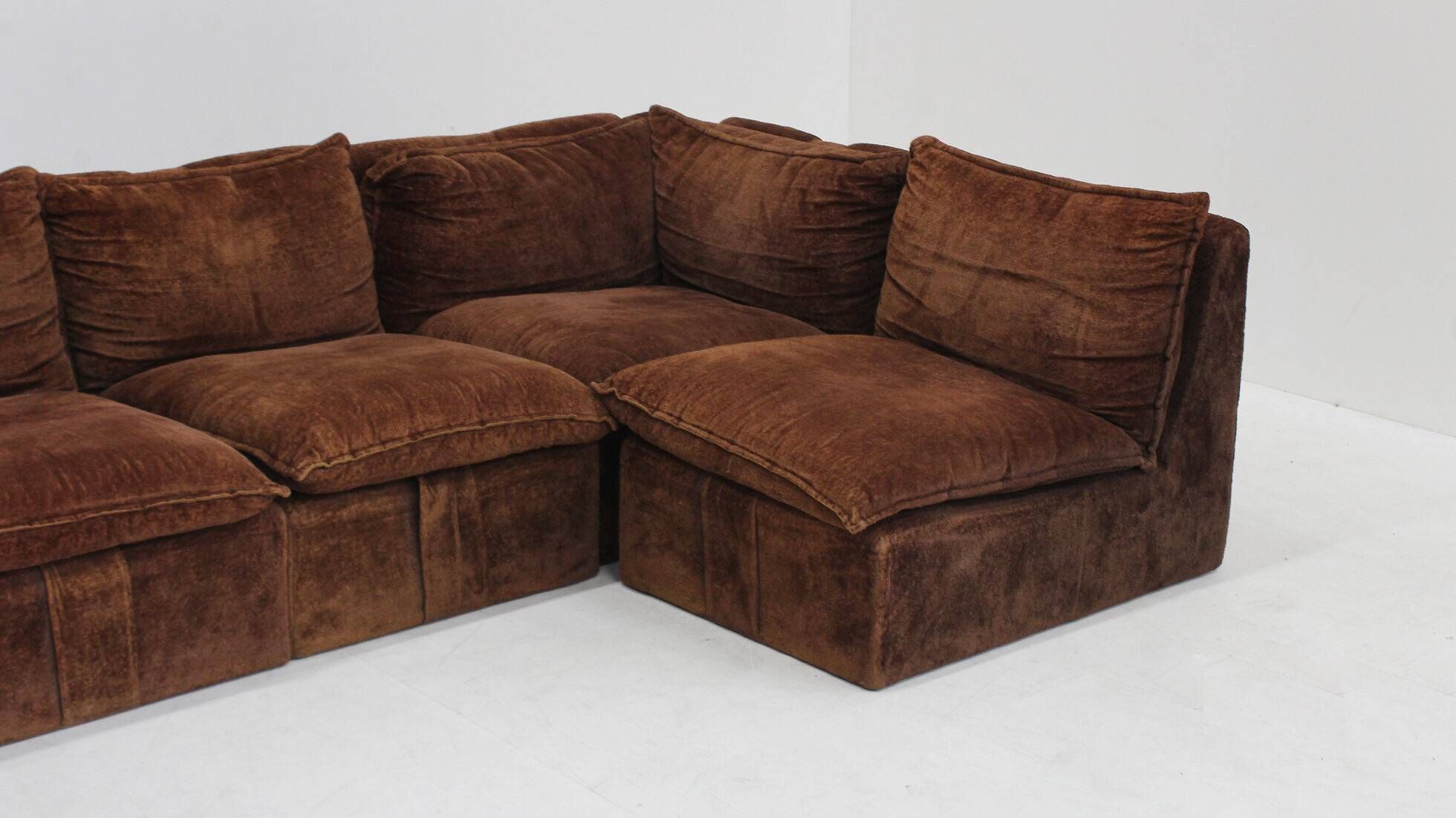 Vintage modular sofa brown velvet Italy 1970s