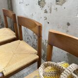 Set of 4 elm straw chairs from the 50s